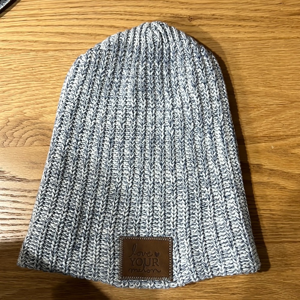 Love Your Melon Speckled Leather Patch Beanie
